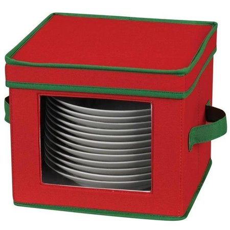 HOUSEHOLD ESSENTIALS Household Essentials 534RED Holiday Salad Plate-Bowl Chest Red with Green trim 534RED